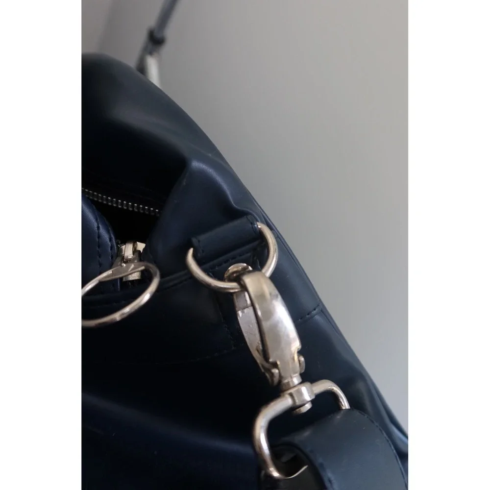 Vintage‎ Structure Blue Faux Leather Duffel Weekender Overnight Travel Bag